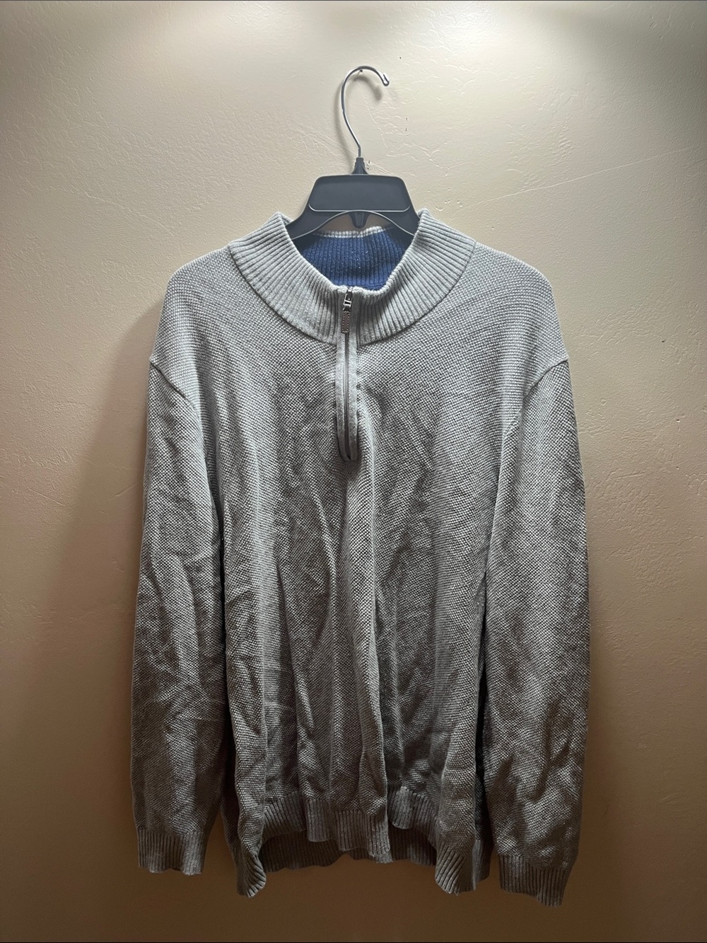 Club Room Light Gray Half-Zip Knit Pullover with Navy Inner Collar